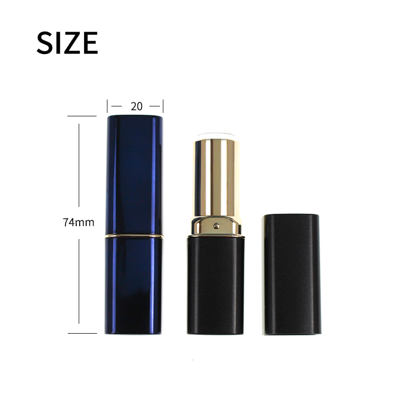 Stock goods jinze blue/black color square empty bottles tiny metal ring lipstick tube container lip balm packaging