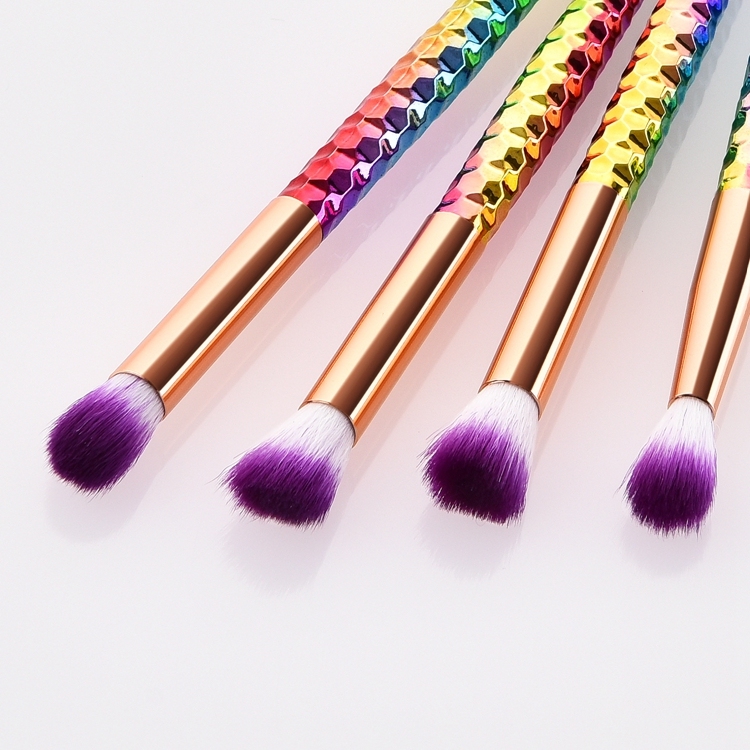 High Quality Beauty Tool 4pcs Rainbow Glitter Bling Pencil Plastic Handle Cosmetic Synthetic Hair Makeup Brush Set Private Label
