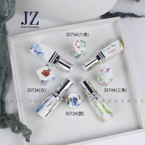 Jinze round/square/triangle/hexagon shape water transfer printing lipstick tube lip balm container 