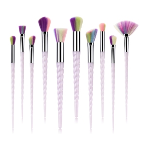 Wholesale 10pcs Glitter Rainbow Hair Makeup Brush Unicorns Spiral Thread Brushes Set
