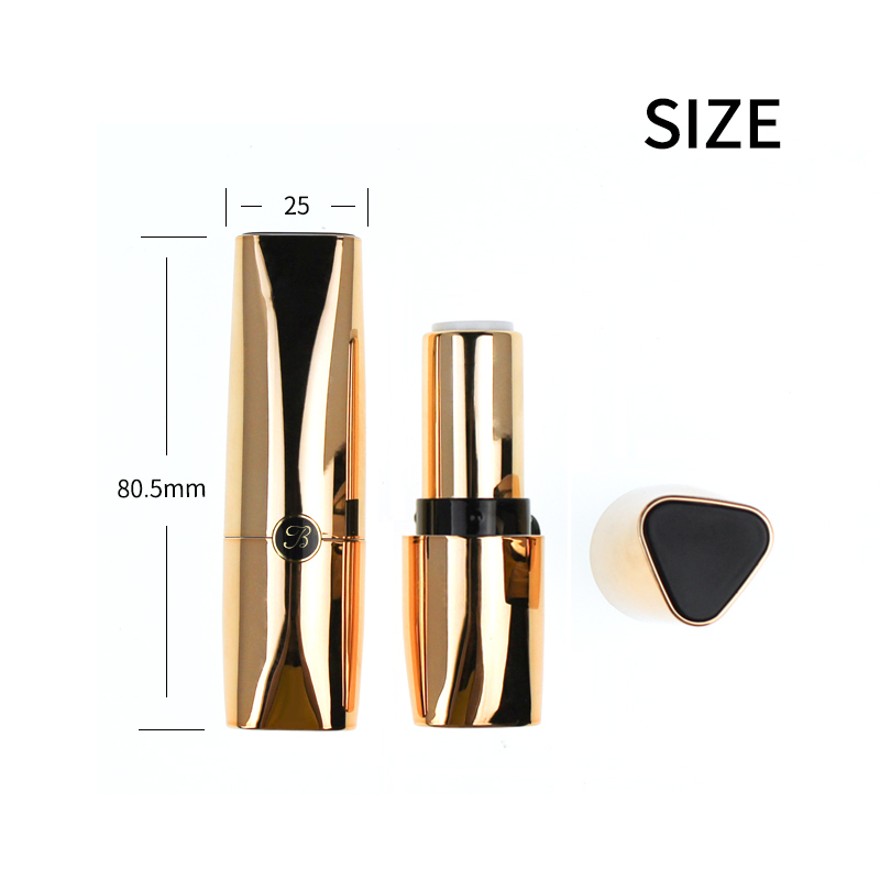 Jinze triangle shape shiny gold lipstick tube lip balm container with circle label