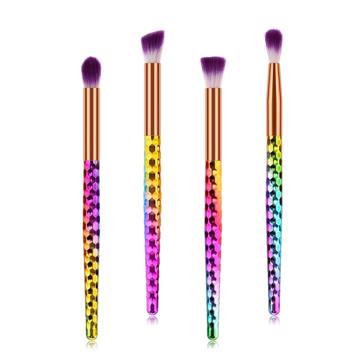 High Quality Beauty Tool 4pcs Rainbow Glitter Bling Pencil Plastic Handle Cosmetic Synthetic Hair Makeup Brush Set Private Label