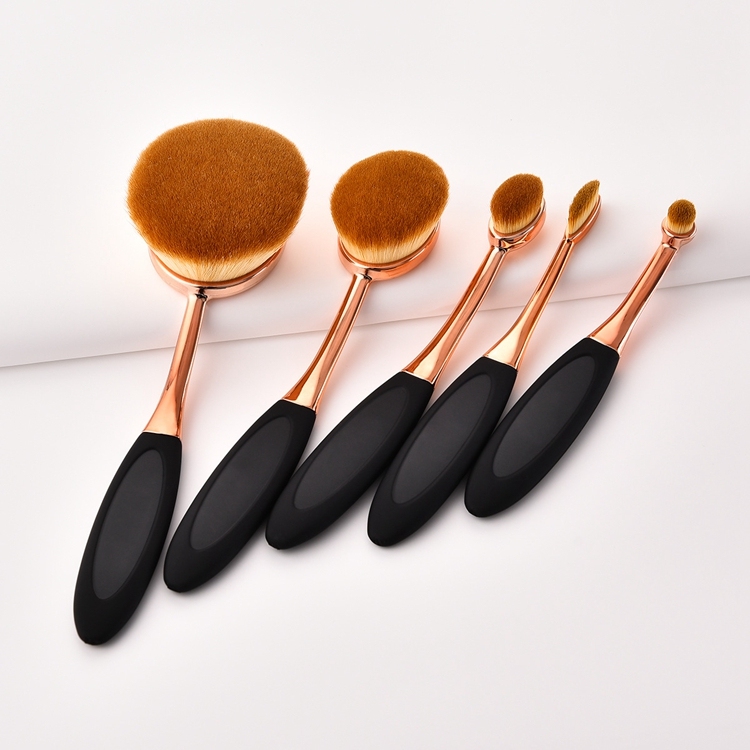 Wholesale Oval Toothbrush Type 5 Piece Black Gold Cute Cosmetic Makeup Brush Set