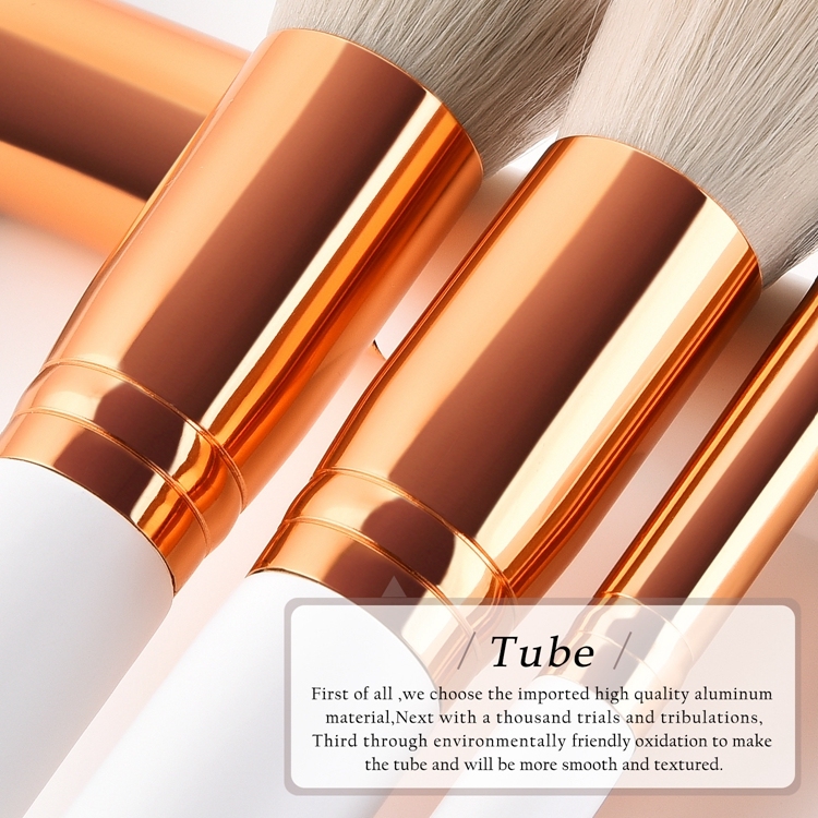 Wholesale Advanced Soft Hair 10pcs Beauty Accessories Rose Gold Tube White Wooden Handle Makeup Brush Set Private Label