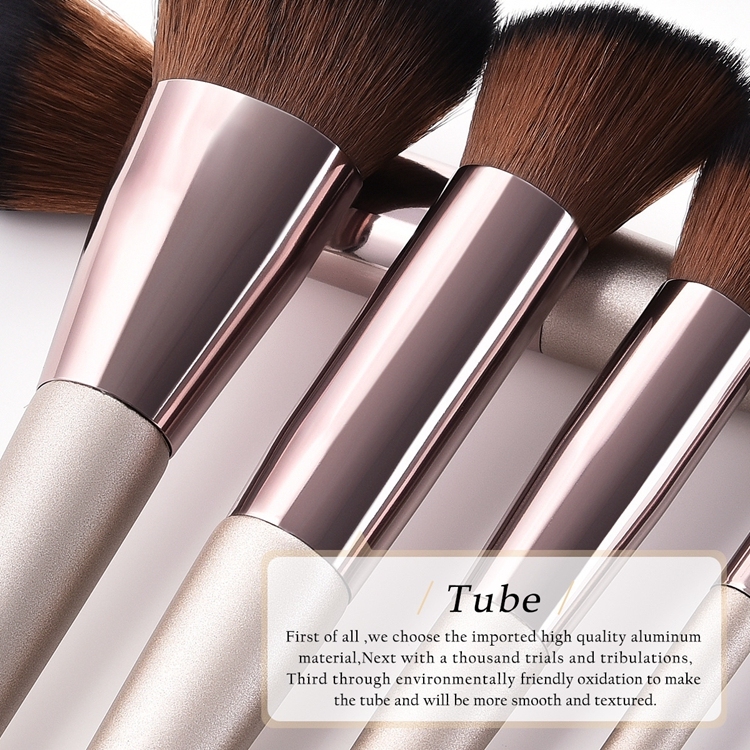 Professional High-quality 9pcs Champagne Color Cosmetic Beauty Tools Makeup Brush Set Private Label With PU Bag