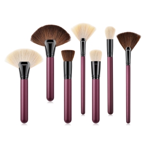 Private Label 7pcs Purple Red Wooden Cosmetic Fan Brush Tools Makeup Brush Set For Beauty 