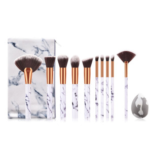 10Pcs Synthetic Hair Makeup Brush Kit High Quality Marble Professional Cosmetic Private Label Makeup Brush Set with Bag