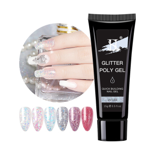 High Quality Nail Supplies Private Label 6 Colors Poly Gel Nail Builder Glitter Polygel 