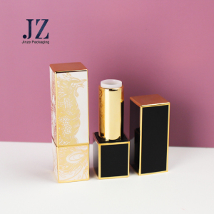 jinze red gradual shimmer gold/laser carving square custom color lipstick tube lip balm container 