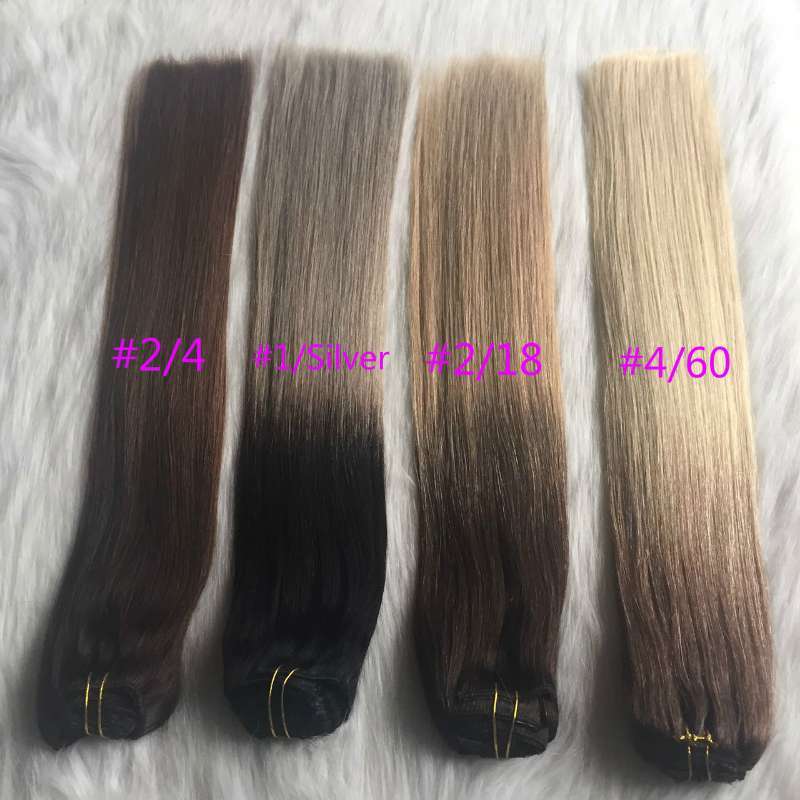 Custom Ombre Color Human Hair Weft Extensions 