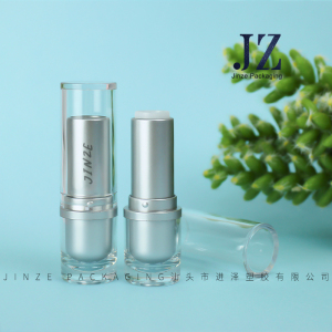 jinze round shape transparent lip balm container silver sleeve lipstick tube 