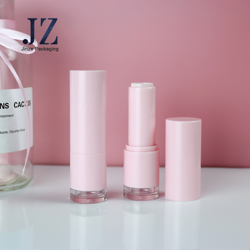 Jinze plastic cute pink transparency bottom air tight lipstick containers lip balm tube 