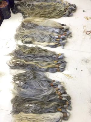100% cuticle-on raw hair bulk for hair extension production high quality grey hair bundle 