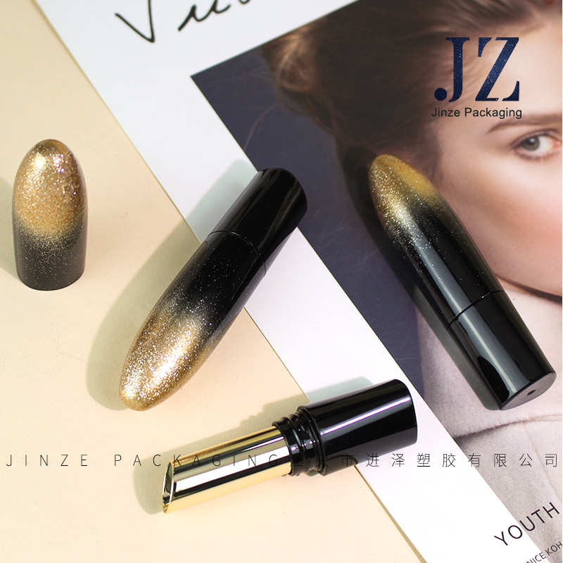 jinze triangle bullet shape rose gold or gold gradient black color air tight lipstick tube lip balm container 
