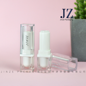 jinze square shape transparent lip balm container with white color lipstick tube