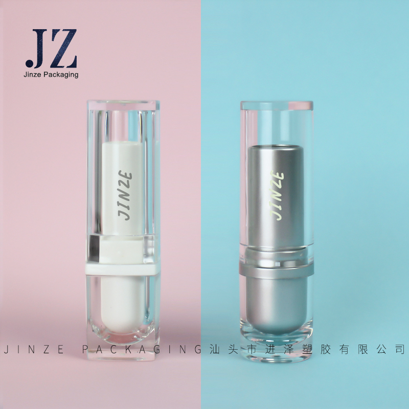 jinze round shape transparent lip balm container silver sleeve lipstick tube 
