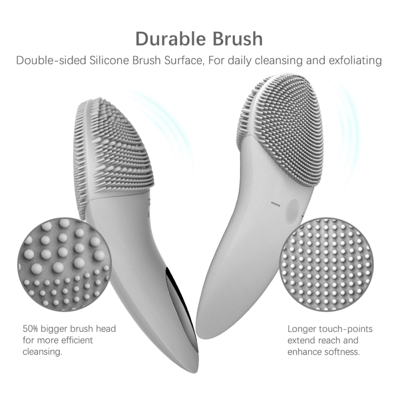 Waterproof Silicone Sonic Facial Cleanser with double-sided different bristle for all skin types‘ cleaning and exfoliating
