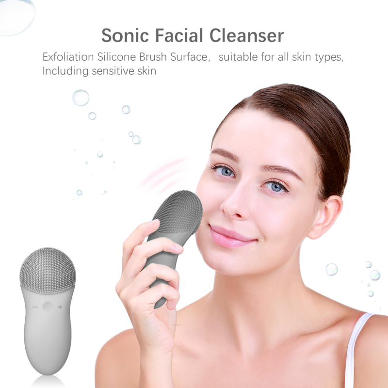 Waterproof Silicone Sonic Facial Cleanser with double-sided different bristle for all skin types‘ cleaning and exfoliating