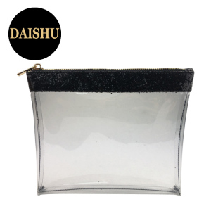 Custom Square Shape Cosmetics Packaging Bag Transparent PVC Waterproof Makeup Bag Trim in Glitter 