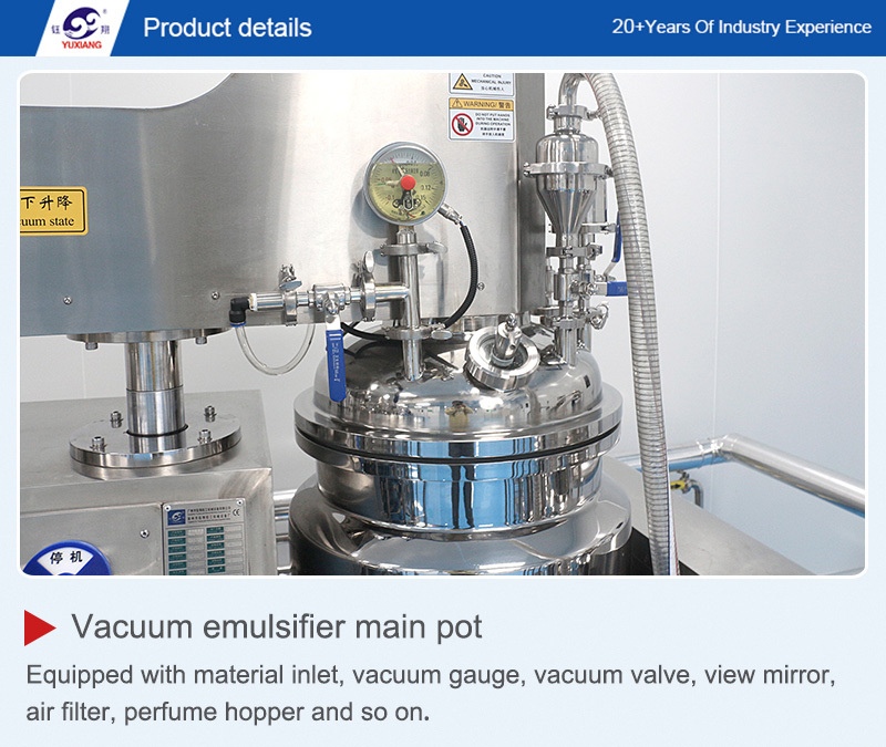 50L Yuxiang Hydraulic Tilt Vacuum Emulsifying Mixer For Gel Lotion Cream 