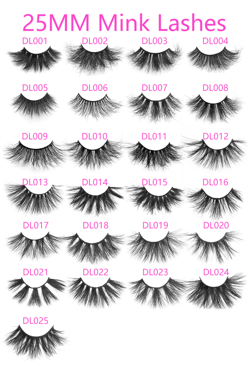 stock 25mm thick fluffy mink eyelashes with customized private label and packaging box