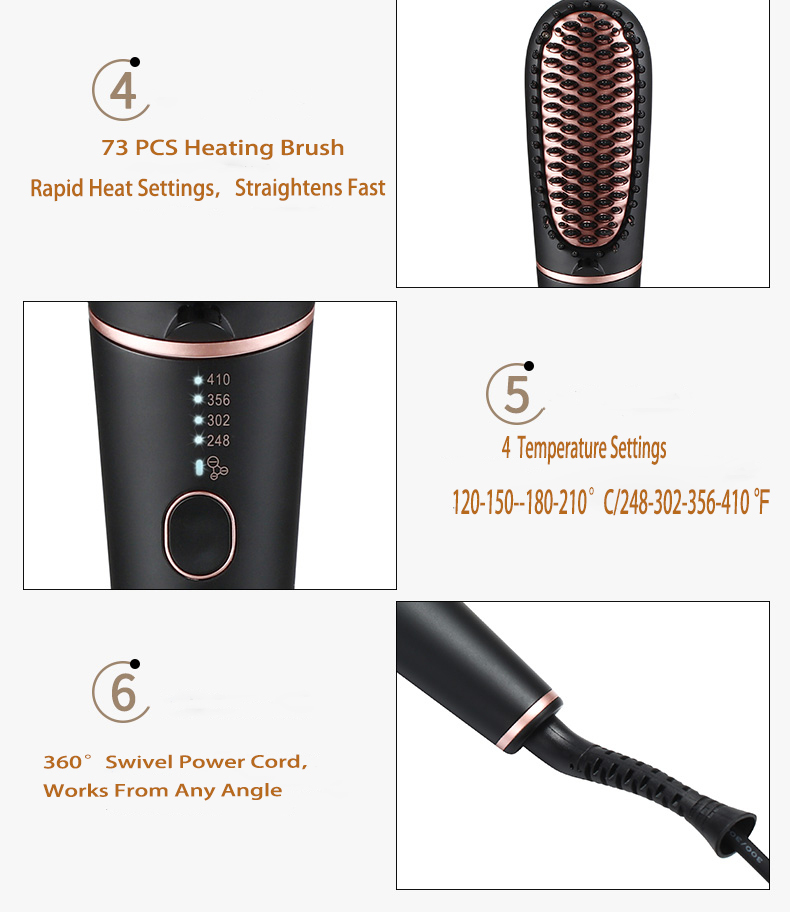 Ionic Automatic Electric Black Ionic Hair Straightening Brush Wholesale beard hair brush straightener