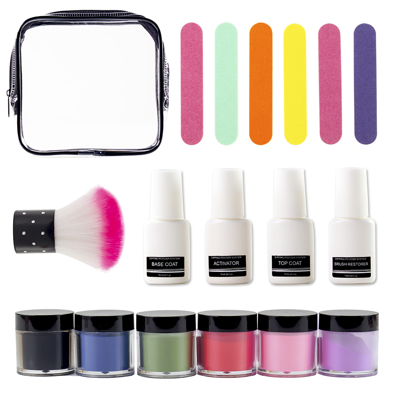 private label glitter color non toxic acrylic 2 in 1 nail dipping powder nails starter kit dip powder set with base 