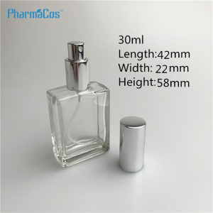Glass spray 30ml pump perfume bottle with silver pumps 