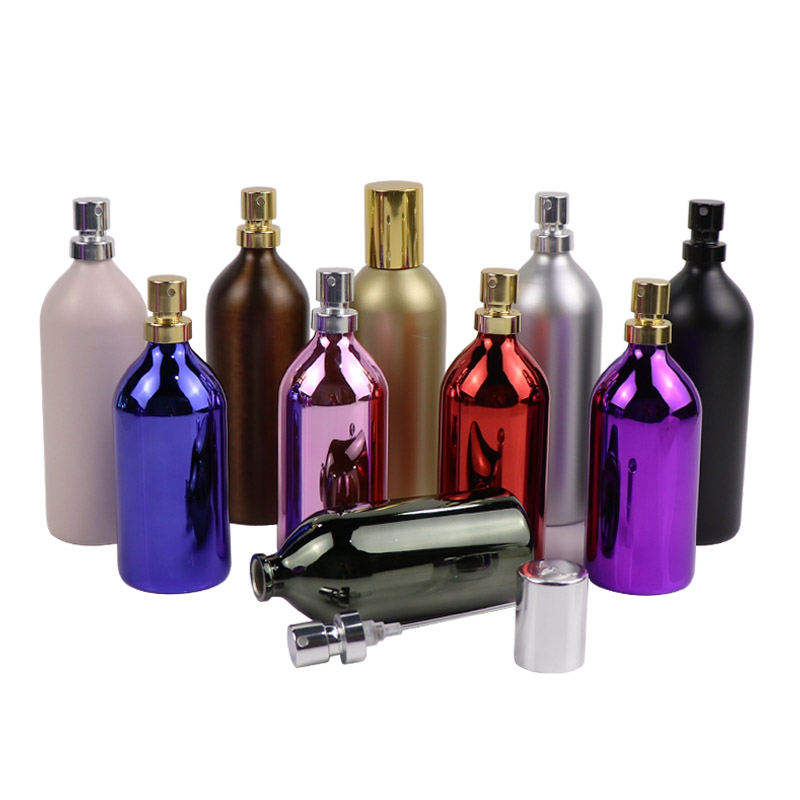 Electroplated aluminum perfume bottle metal cosmetic spray bottle for metal bottle packing 