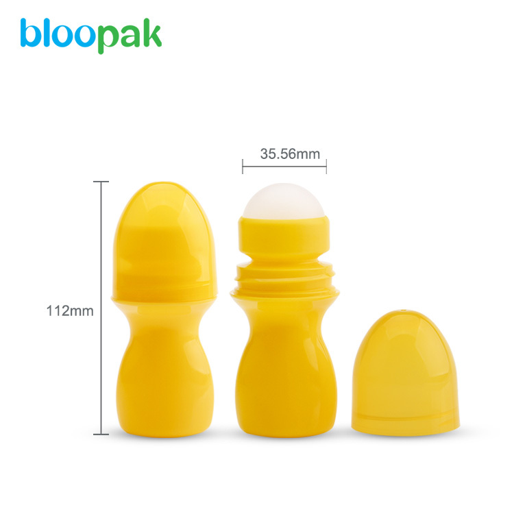 45ml empty plastic deodorant roll on bottle with plastic, roller ball for packaging roll on bottle
