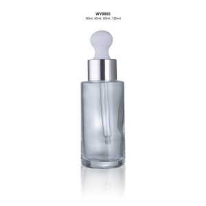 30ml 40ml 60ml 80ml cosmetic cylinder clear flat shoulder glass dropper essential oil bottle with aluminum collar