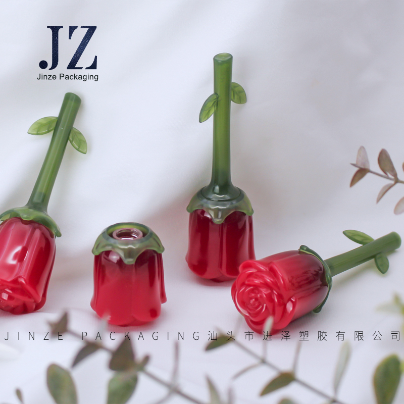 jinze custom luxury cosmetic containers rose shape liquid lipstick packaging empty lip gloss tube with brush 