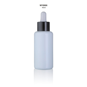 40ml white round shoulder fancy glass empty cosmetics packaging for silicone dropper bottle 