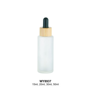 15ml 20ml 30ml 50ml frosted glass round cosmetic serum bottle with bamboo dropper for essential oil 