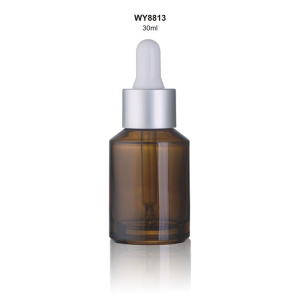 30ml amber cosmetic shoulder glass essential oils packaging bottle with aluminum dropper 