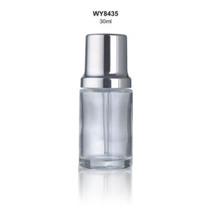 30 ml cosmetic clear glass pipette bottle with shinny silver aluminum child proof press pump dropper 