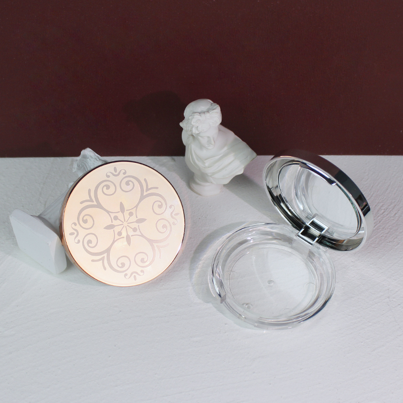 jinze round shape transparent bottom compact powder packaging case with mirror custom print