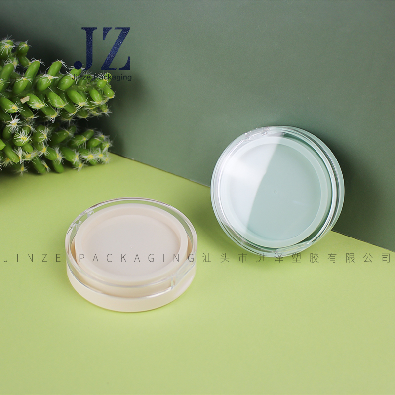 jinze transparent double-deck puff box compact powder case packaging custom color 