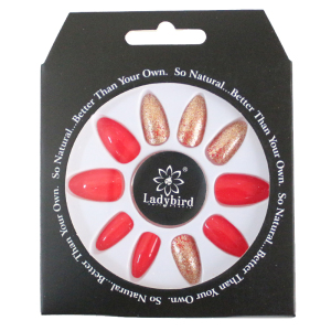 Ladybird acrylic nails 24pcs/box almond glitter red pre-designed finger