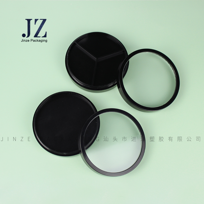jinze round shape screw caps pressed powder compact case 3 color eyeshadow container