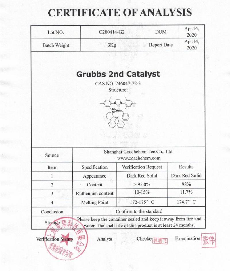 Factory supply Grubbs catalyst 2nd generation CAS 246047-72-3