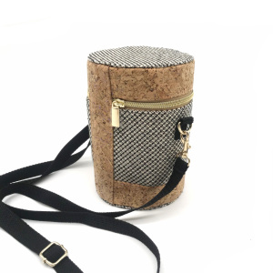 Cylinder Wood cosmetic bag drum box with shoulder strap cute for lady convenient for shopping