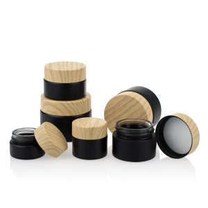 Black Coating Skin Care Cream Containers 10g 30g 50g Glass Cosmetic Jar with Bamboo Lid Hot sale products