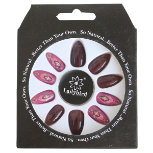 Ladybird faux nails 24pcs/box red wine almond false nails