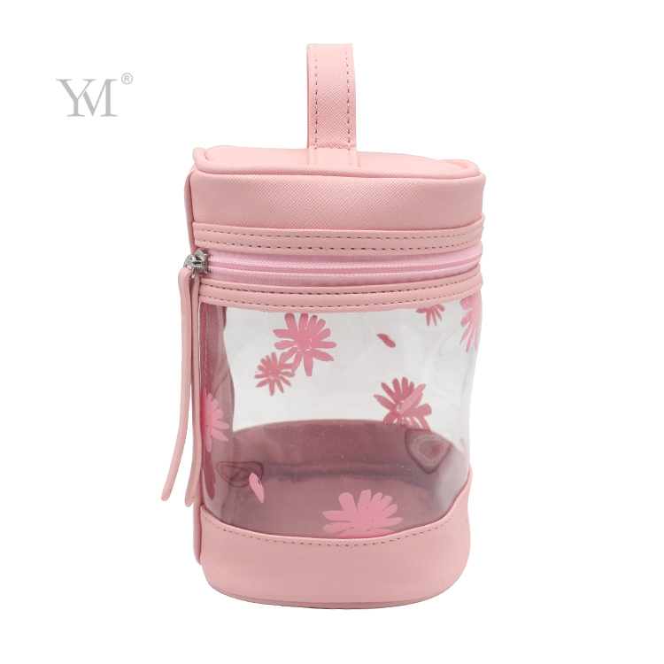 Multi purpose cosmetic bag pink personalized pvc private label clear makeup bag with handle 