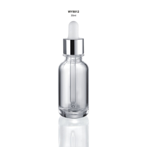 Cosmetic 35ml Round Shoulder Clear Glass Bottle Manufacturers Skin Care Serum Glass Bottle With Aluminum Dropper 