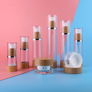 Plastic Luxury Pump Bamboo Lotion Environmental Protection Cosmetics Packaging Cosmetic Airless Bottle