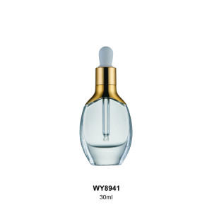 30ml empty luxury custom clear glass dropper bottles cosmetics packaging with gold shoulder 