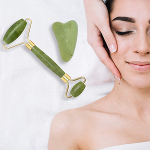 Custom natural facial massage jade roller gua sha set beauty roller for face massage tools