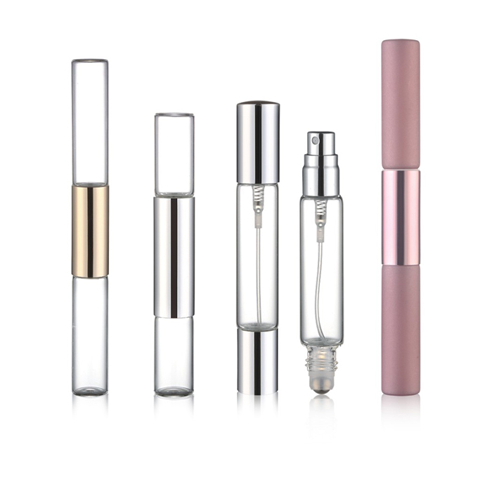 6ml 10ml clear frosted double chamber ended roll on and mist sprayer perfume glass bottle 